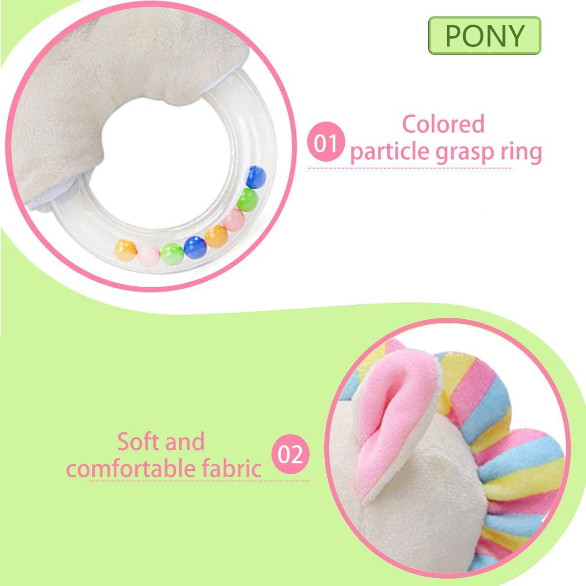 Soft Baby Rattle Infant Rattles Cartoon Plush Stuffed Animal Newborn Girl Boy Toys Gifts - Pony