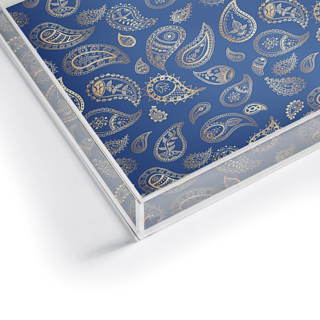 Cynthia Haller Classic Blue And Gold Paisley Acrylic Tray Deny Designs