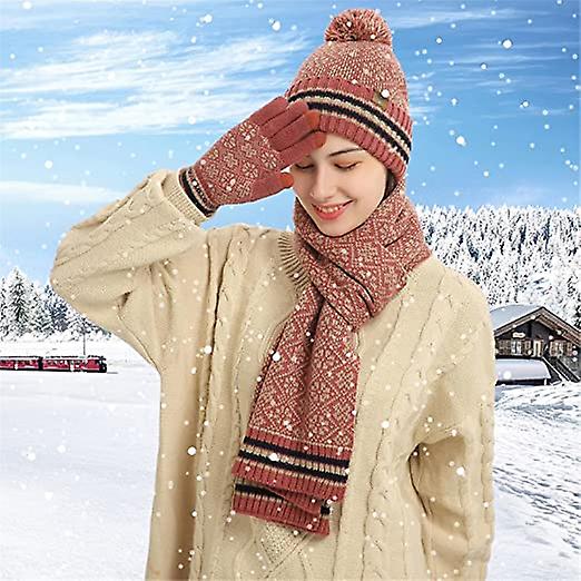 Winter Hat Scarf And Touch Screen Gloves ( Plum Red)