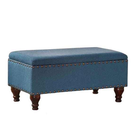 Benjara BM195760 Fabric Upholstered Wooden Storage...