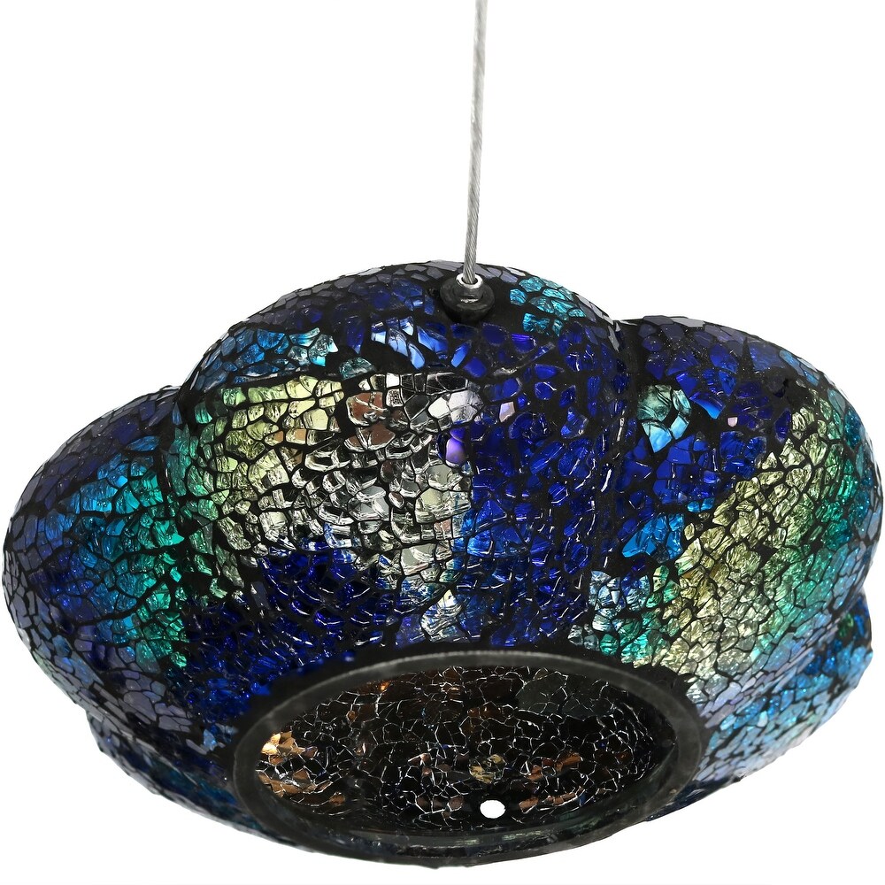 Outdoor Hanging Bird Feeder Indigo Glass Flower Fly Through   9\