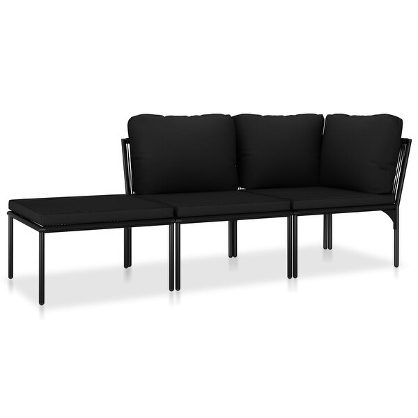 3 Piece Patio Lounge Set with Cushions Black PVC