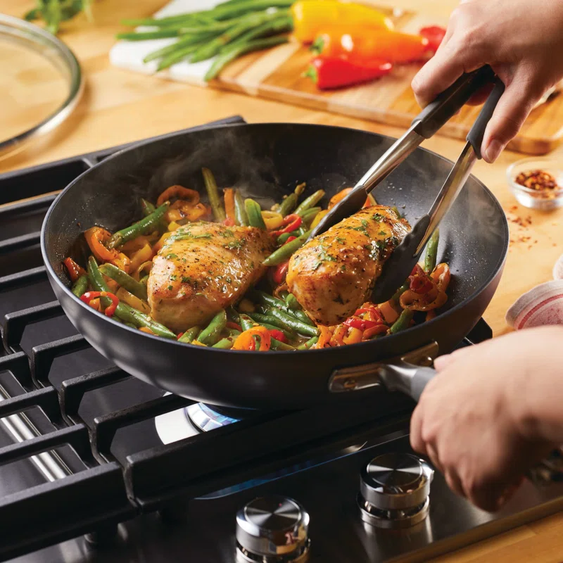 Anolon 82031 Advanced Hard Anodized Nonstick Frying Pan/ Fry Pan/ Saute Pan/ All Purpose Pan with Lid - 12 Inch， Gray