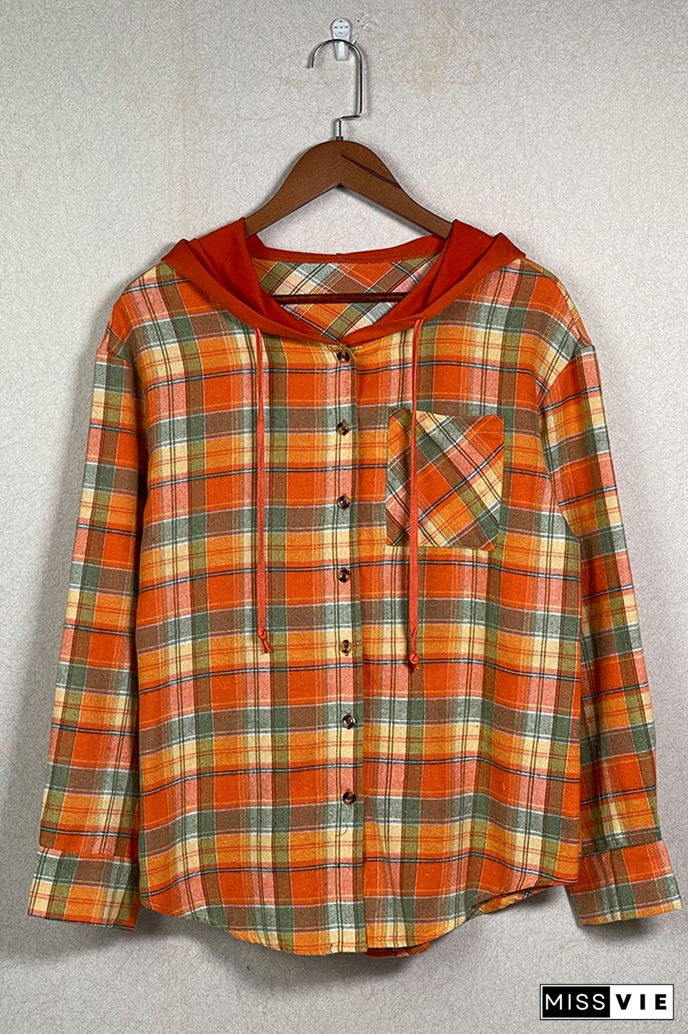 Plaid Button Front Hoodies Shacket Shirt Women Wholesale