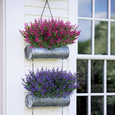 Morttic 24 Bundles Outdoor Artificial Lavender Fake Flowers UV Resistant Shrubs, Faux Plastic Greenery for Indoor Outside Hanging Plants Garden Porch Window Box Home Wedding Farmhouse Decor (Fuchsia)