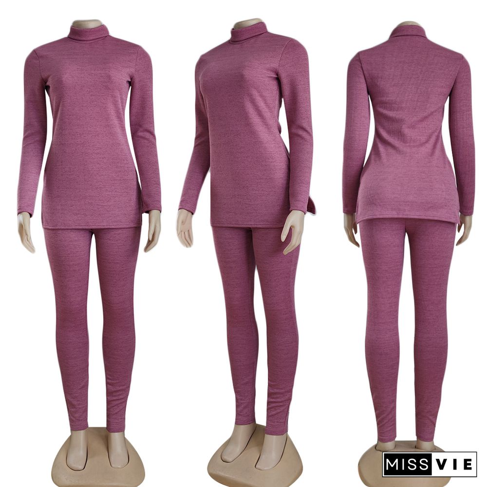 Casual Turtleneck Top And Skinny Pants Two Piece Sets