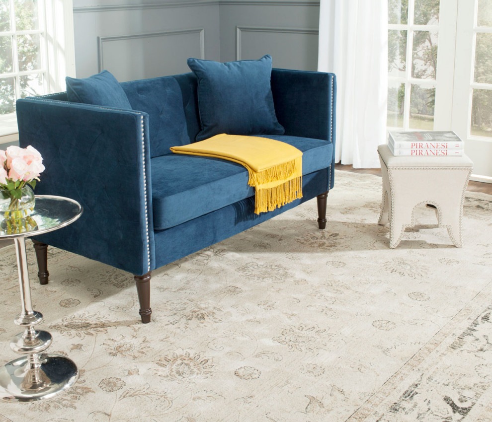 Raya Tufted Settee With Pillows Navy/Espresso   Traditional   Loveseats   by Rustic Home Furniture Deco  Houzz