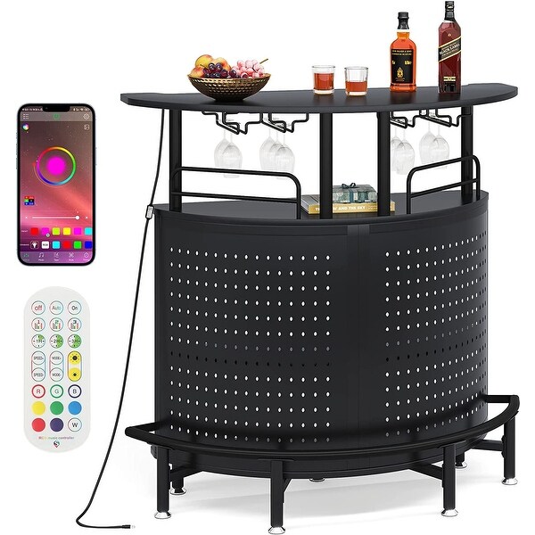 3-Tier Smart Bar Unit with Led Lights Liquor Bar Table