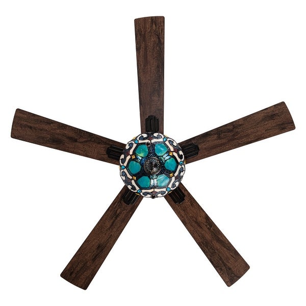 Astrid River of Goods Multicolored Oil-Rubbed Bronze and Stained Glass 3-Light 52-Inch Ceiling Fan - 52