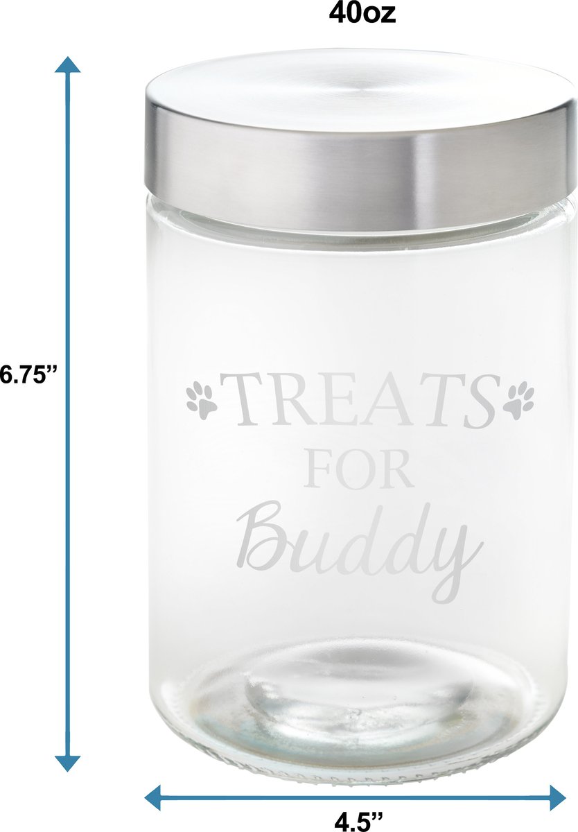 Frisco Paw Print Glass Personalized Treat Jar with Lid， 5 cup， 40oz