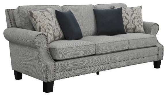 Unique Sofa  Rolled Sculpted Arms With Nailhead Trim  ampCushioned Seat  Gray   Transitional   Sofas   by Decorn  Houzz