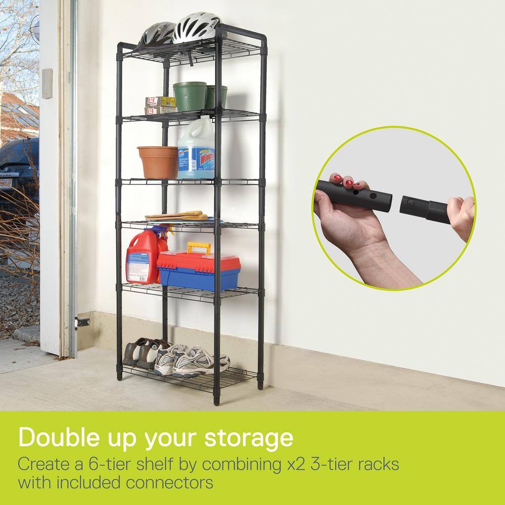 Delta 23 in. 3 Tier Adjustable Wire Shelving with Extra Connectors For Stacking Black WS1003B