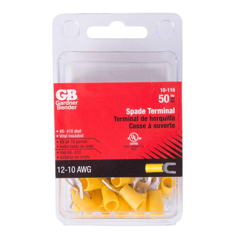 Gardner Bender 12-10 AWG Spade Terminal 8-10 Stud Yellow 50Pkg (Case of 4) 10-116N