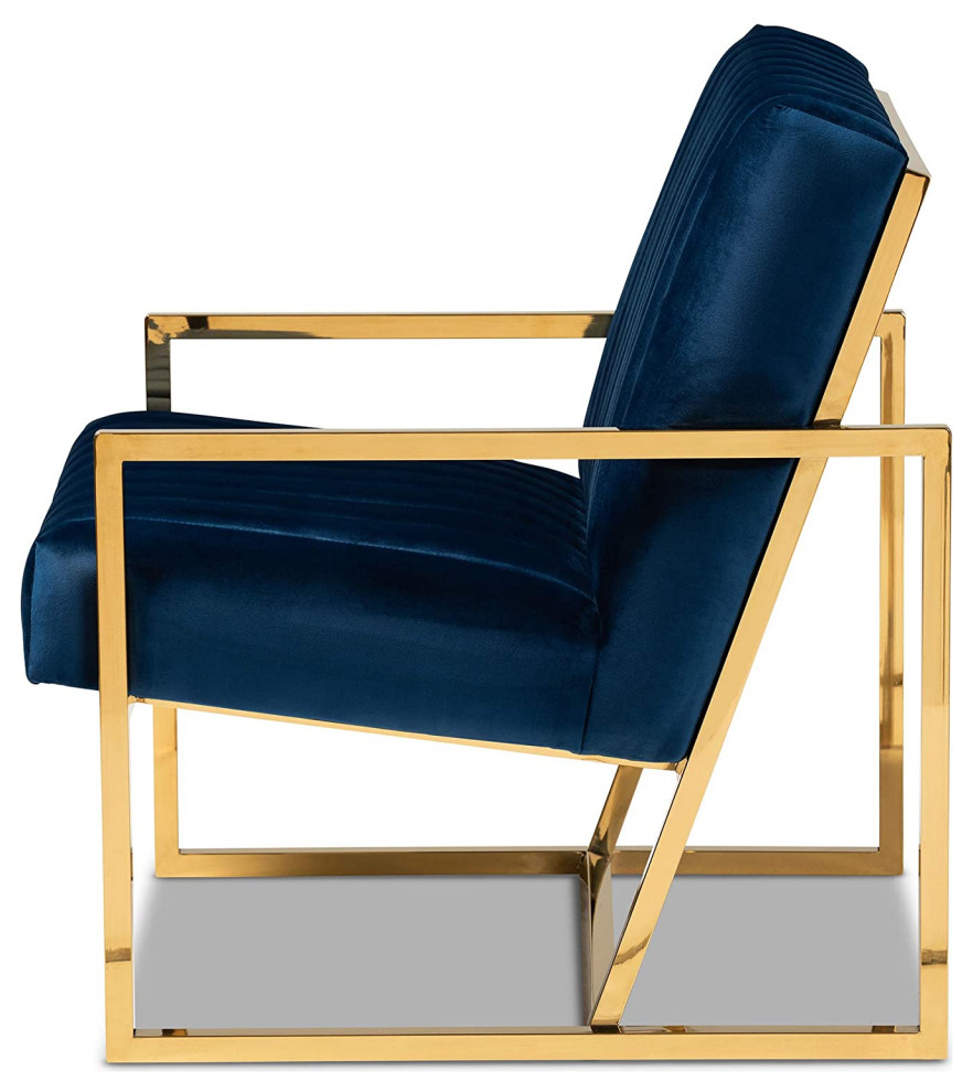 Elegant Accent Chair  Gold Frame With Soft and Ribbed Navy Velvet Seat   Transitional   Armchairs And Accent Chairs   by Decorn  Houzz