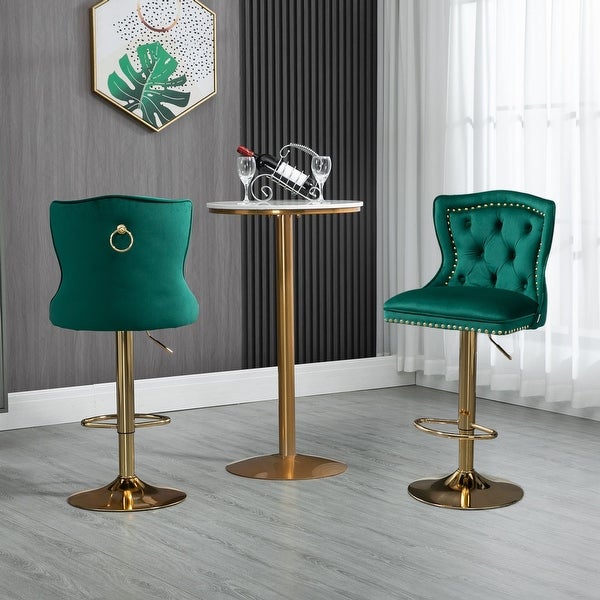 Bar Stools Set of 2 with Back and Footrest Vintage Swivel Velvet Counter Height Chairs with Button Tufted for Kitchen Pub