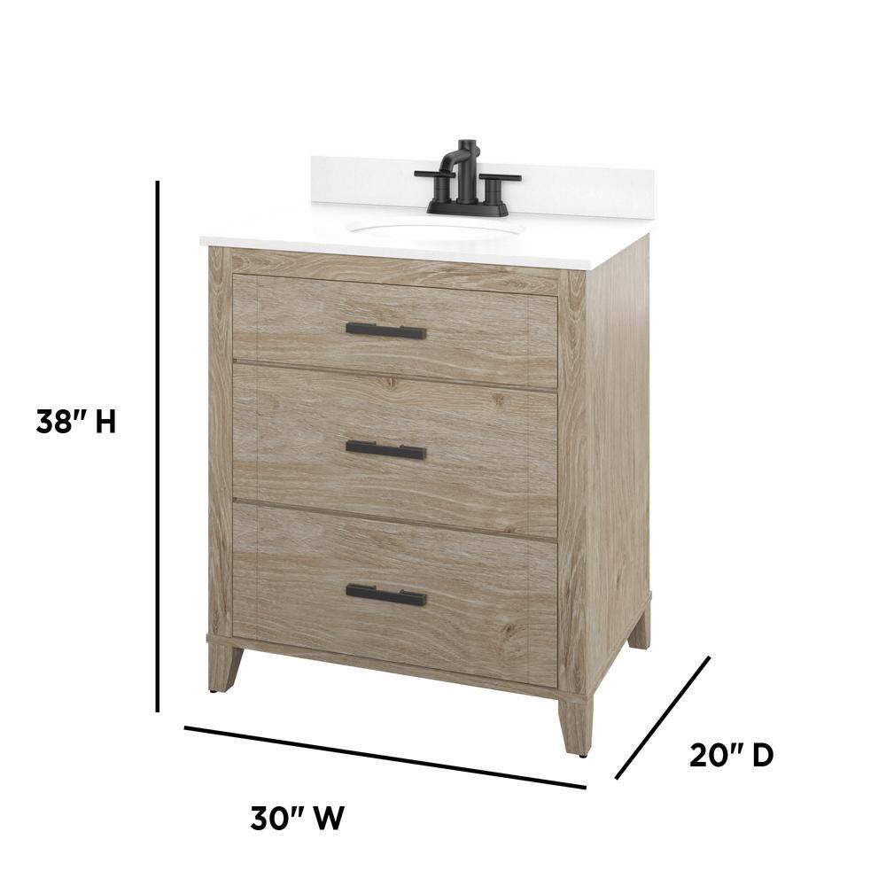 Glacier Bay Farmdale 30 in. W x 20 in. D x 37.9 in. H Bath Vanity in Natural Oak with Stone Top 30BV35083ZPO117