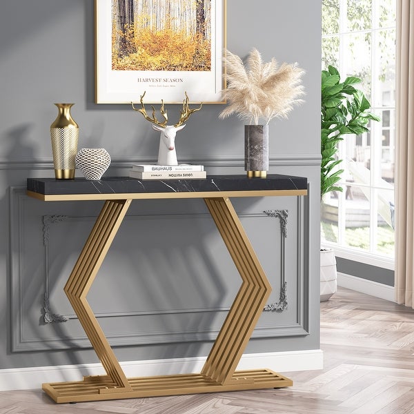 Tribesigns 42 inches Modern Gold Console Table with Geometric Metal Base