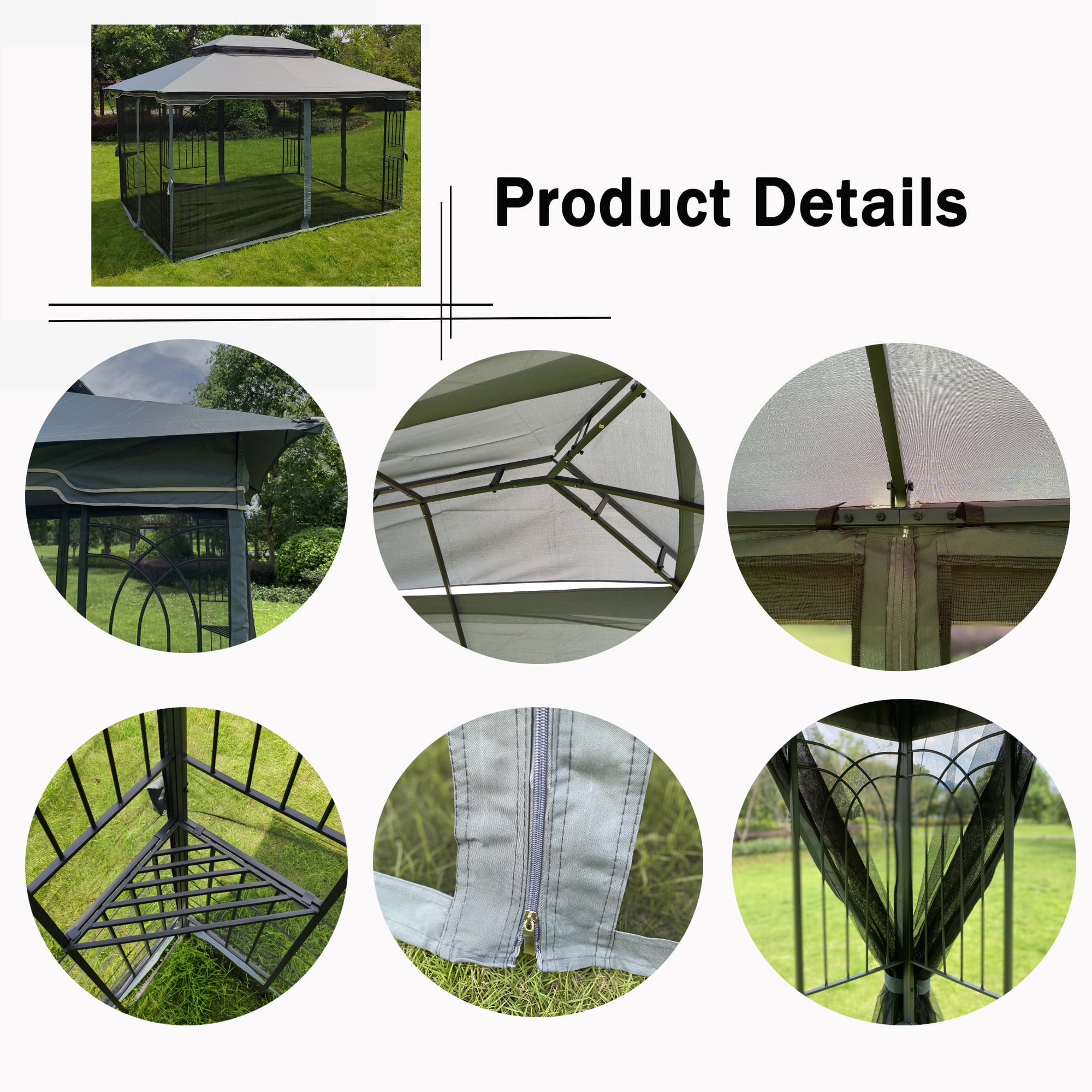 Unique Choice 13 x 10 ft Outdoor Patio Gazebo Canopy Tent with Mesh, Gray