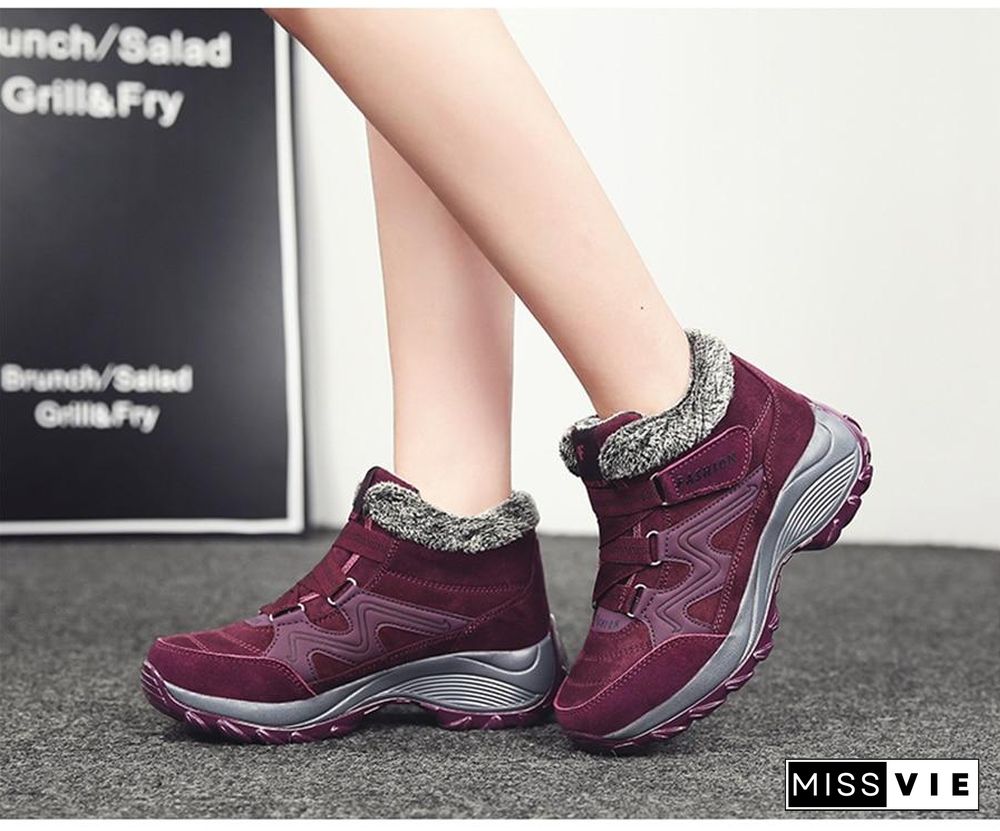 Winter women snow boots women warm push ankle boots high wedge waterproof boots rubber hiking boots shoes