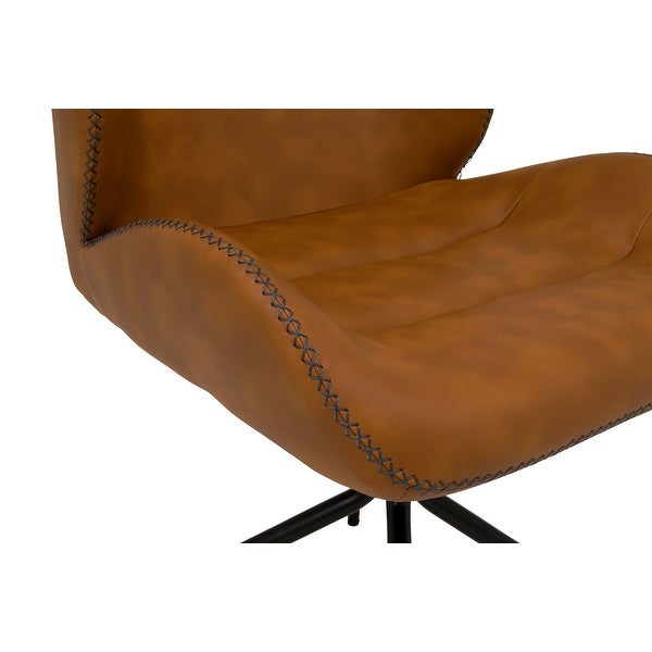 Calico Designs Devonport Brown Faux Leather Padded Swivel Accent Chair With Metal Base