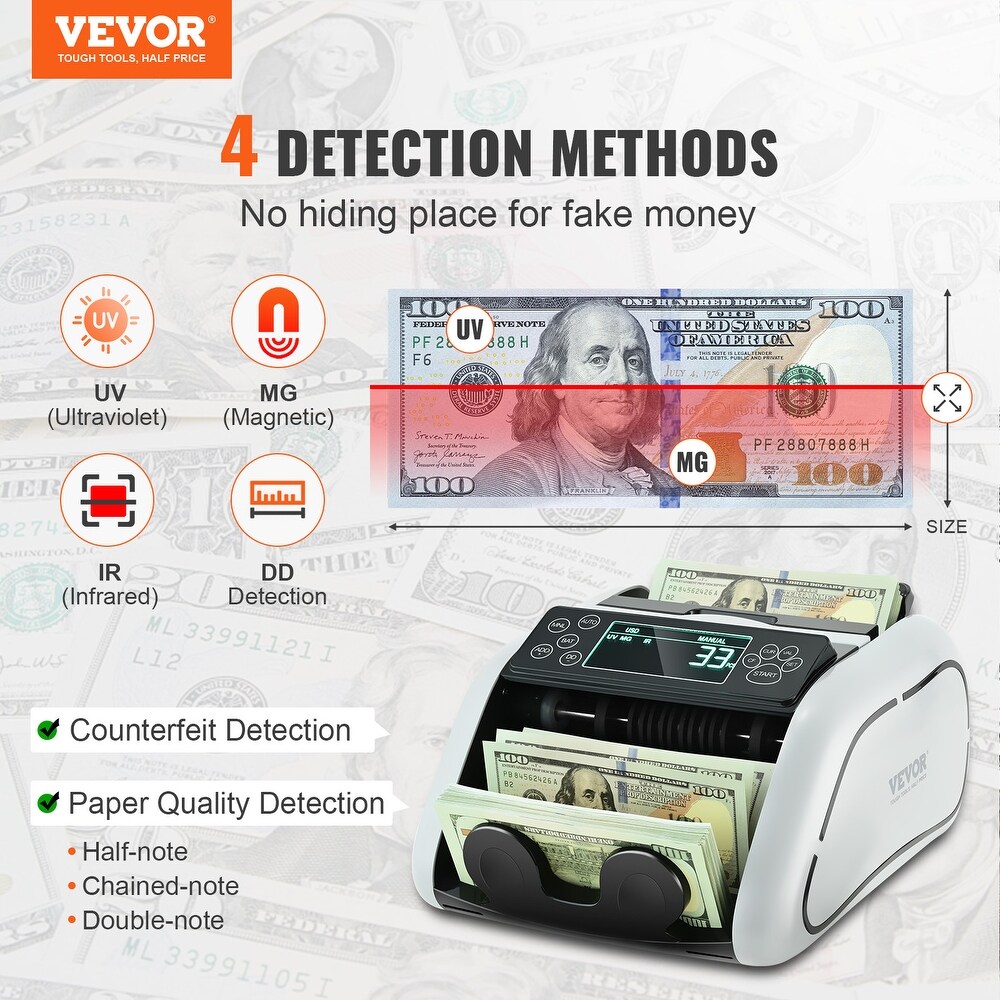 VEVOR Money Counter Machine  Bill Counter with UV  MG  IR and DD Counterfeit Detection