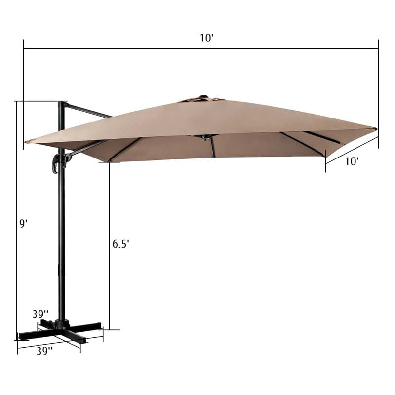 10 x 10 FT Square Patio Umbrella, 3-Tilt Cantilever Offset Umbrella, Large Outdoor Market Umbrella with Crossed Base