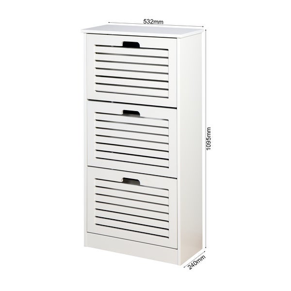 Wooden Shoe Cabinet for Entryway， White Shoe Storage Cabinet with 3 Flip Doors 20.94x9.45x43.11 inch - - 35721032