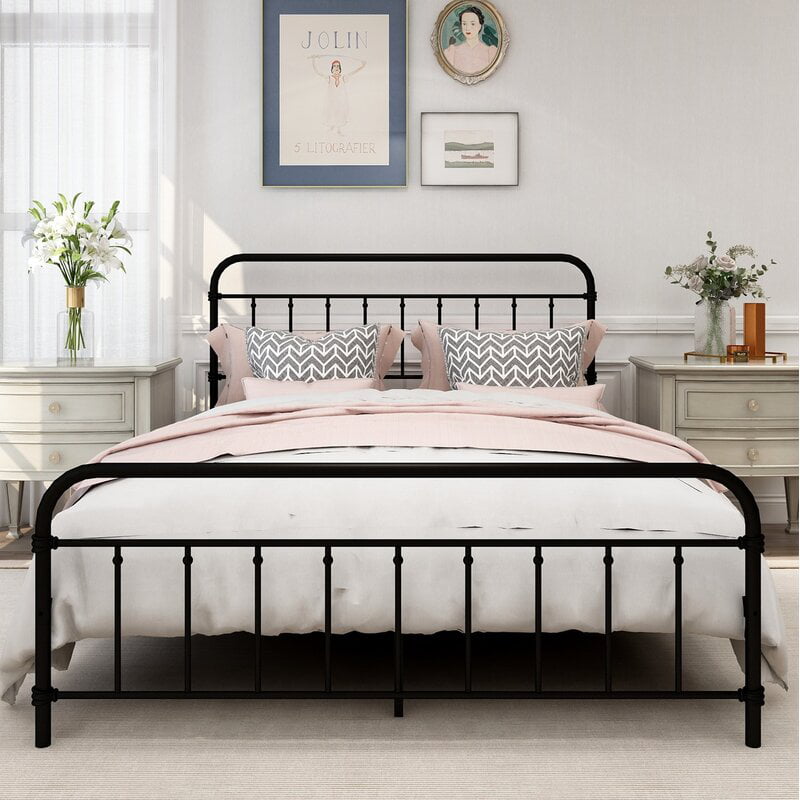 Metal Queen Bed Frame with Headboard And Footboard,Black Color,Classic Style