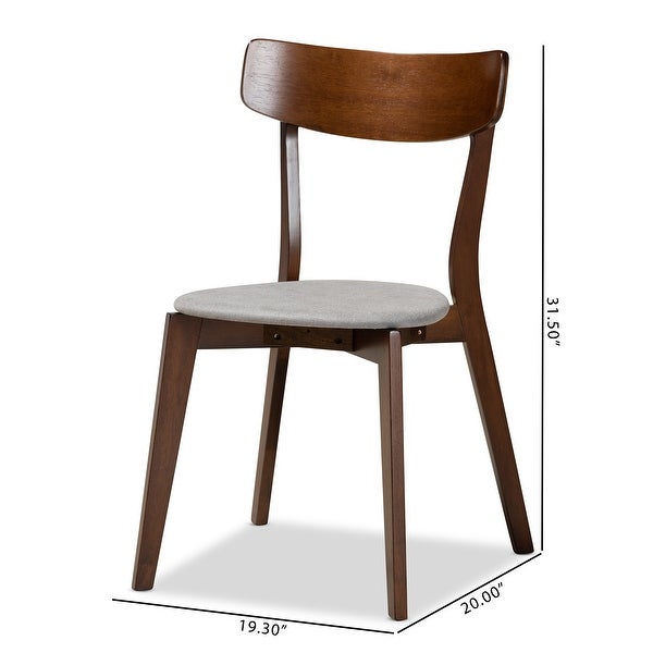 Mid-Century Modern Transitional Light Grey Fabric Upholstered and Walnut Brown Finished Wood 4-Piece Dining Chair Set