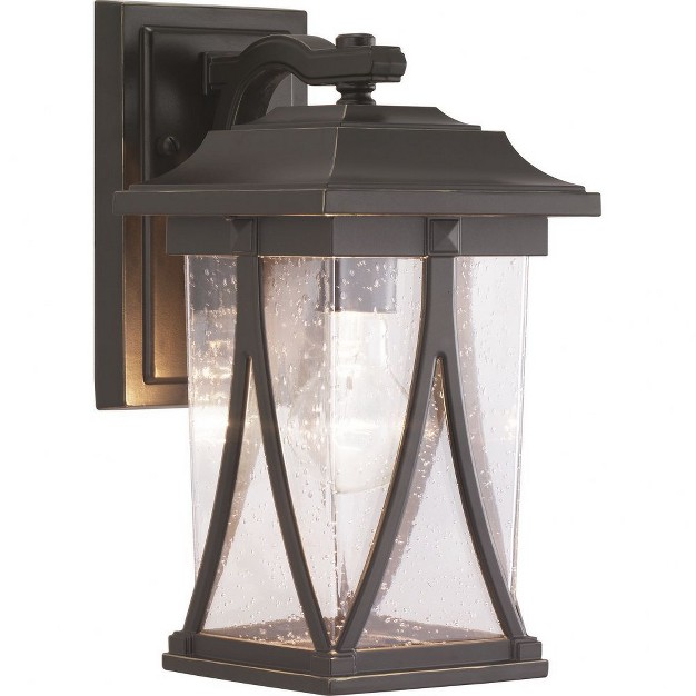 Progress Lighting Abbott 1 light Outdoor Wall Lantern In Antique Bronze With Clear Seeded Glass Shade