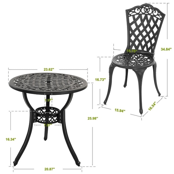 Nuu Garden 3 Pieces Cast Aluminum Outdoor Bistro Set with Umbrella Hole