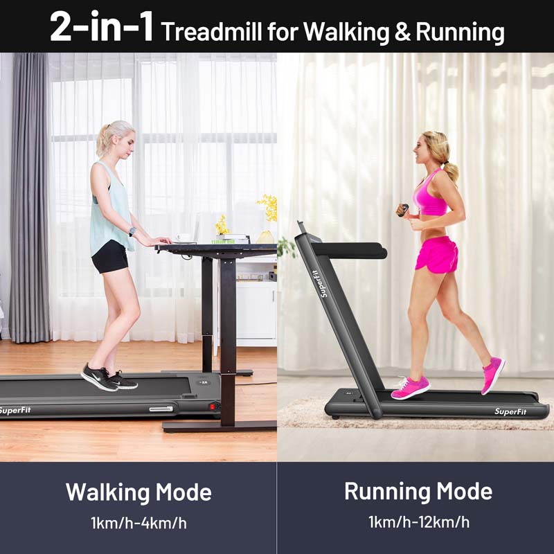 2 in 1 Folding Treadmill, 2.25HP Under Desk Electric Treadmill, Portable Walking Running Machine with Dual Display & Smart App Control