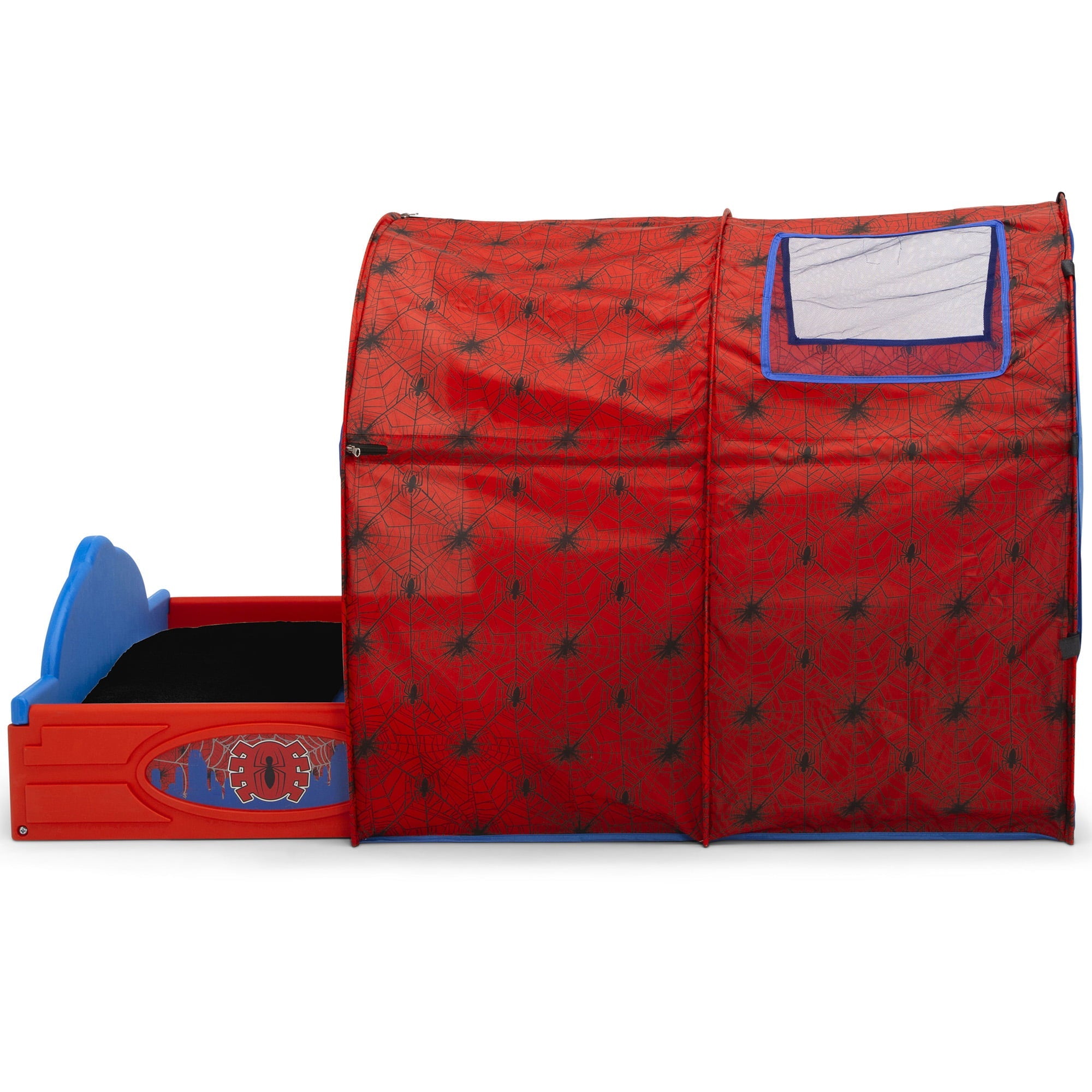 Marvel Spider-Man Sleep and Play Toddler Bed with Tent and Built-In Guardrails by Delta Children