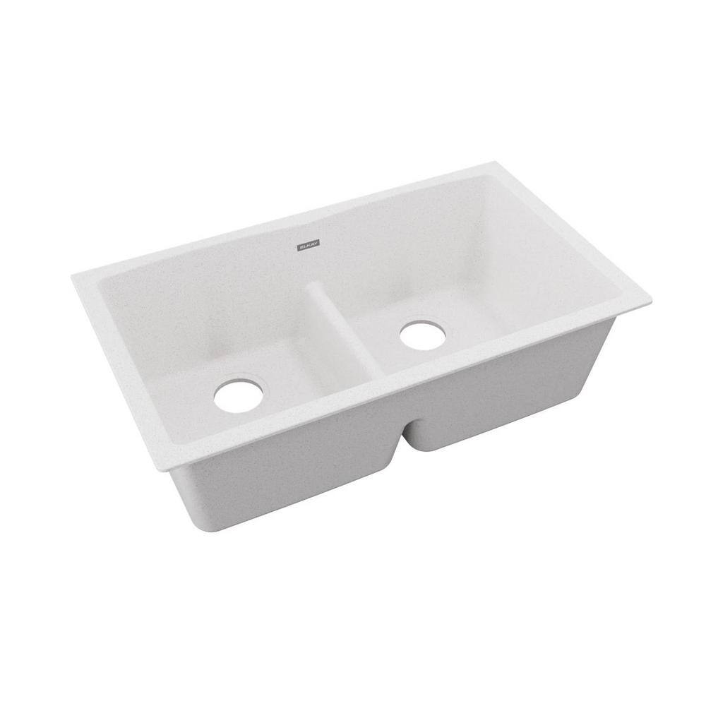 Elkay Quartz Classic White Quartz 33 in. Equal Double Bowl Undermount Kitchen Sink with Aqua Divide ELGDULB3322WH0