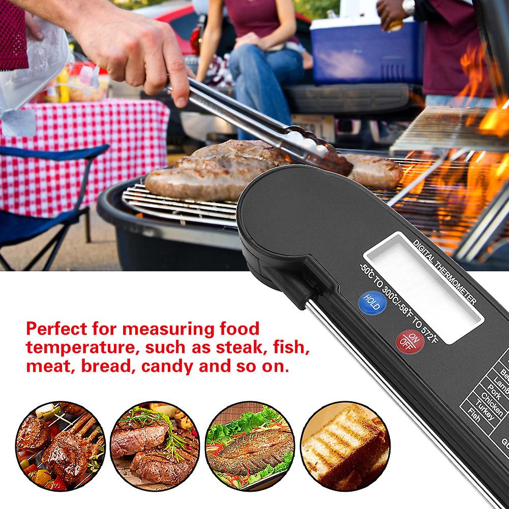 Lcd Digital Food Thermometer With Foldable Probe Kitchen Cooking Bbq Grill Temp Tester Black