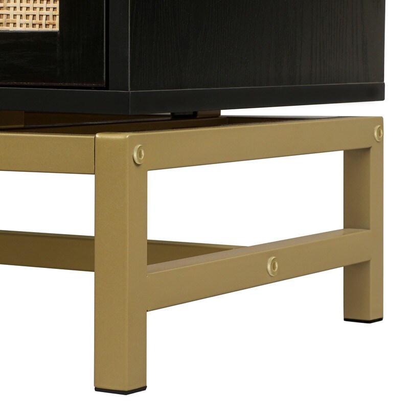 2 Door Accent Cabinet Storage Cabinet With Rattan Skin Decoration 1 Adjustable Inner Shelves For Dining Room and Living Room