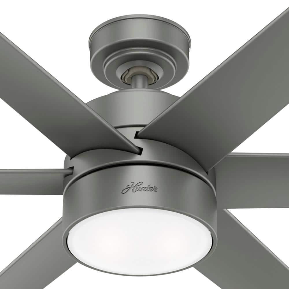 Hunter Solaria 60 in Integrated LED IndoorOutdoor Matte Silver Ceiling Fan with Light Kit and Wall Control