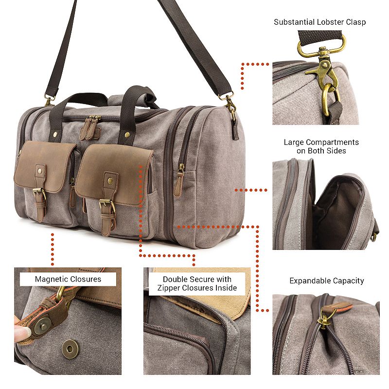 F.C Design Large Weekender Expanding Canvas Bag Travel Duffle for Women Men Overnight Carry On Tote and Luggage Sleeve