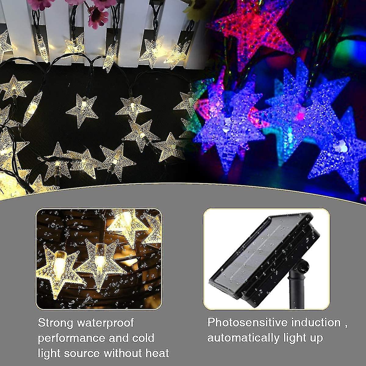 Outdoor Solar String Lights 7.5m Waterproof Star Decorative Christmas Solar Lamp(yellow)