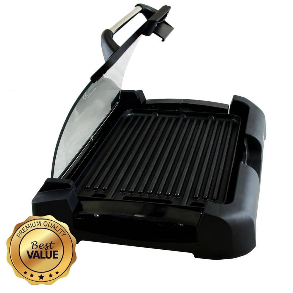 MegaChef 165 sq. in. Black Reversible Indoor Grill and Griddle with Removable Lid 985101713M