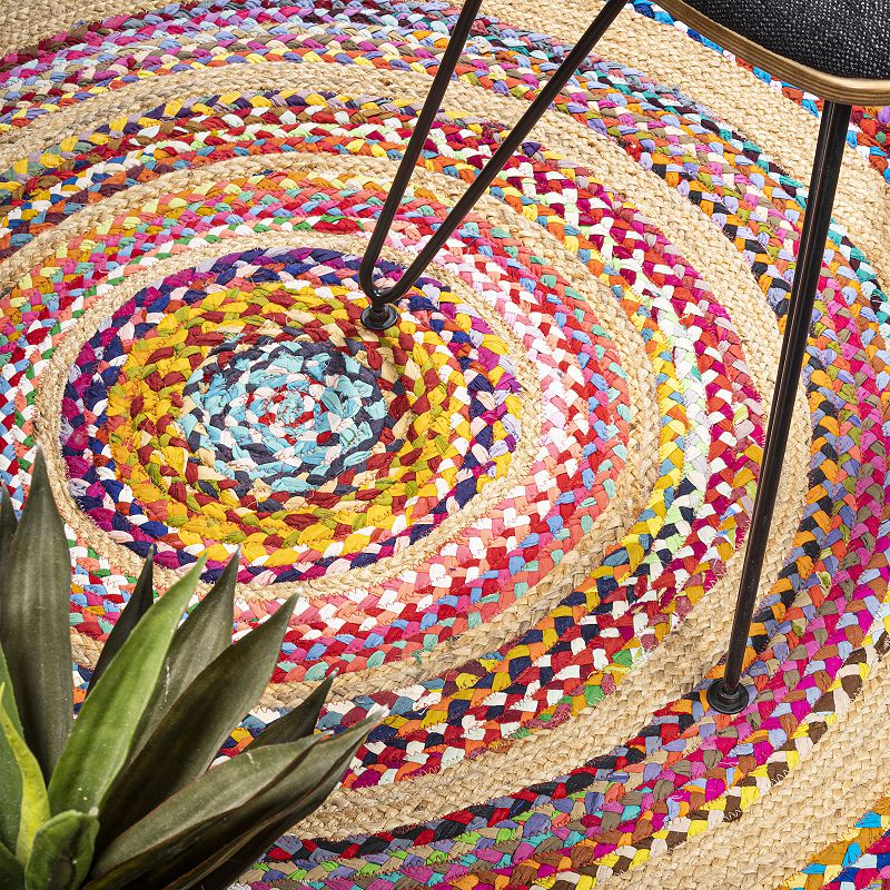 JONATHAN Y Isla Round Boho Braided Rag and Jute Rug