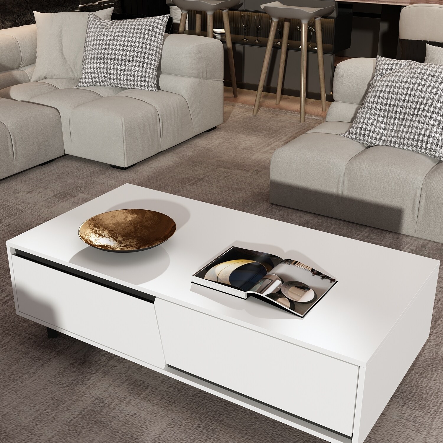 Contemporary Coffee Table with No-Handle Design Hallway Table Console