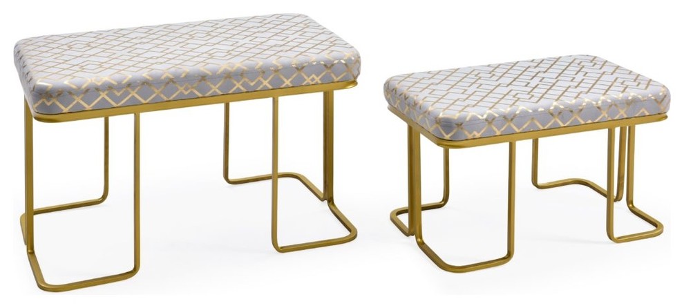 Hodedah 2 Piece Geometric Fabric Upholstered Ottoman  Gray Gold   Contemporary   Footstools And Ottomans   by Hodedah Import Inc.  Houzz