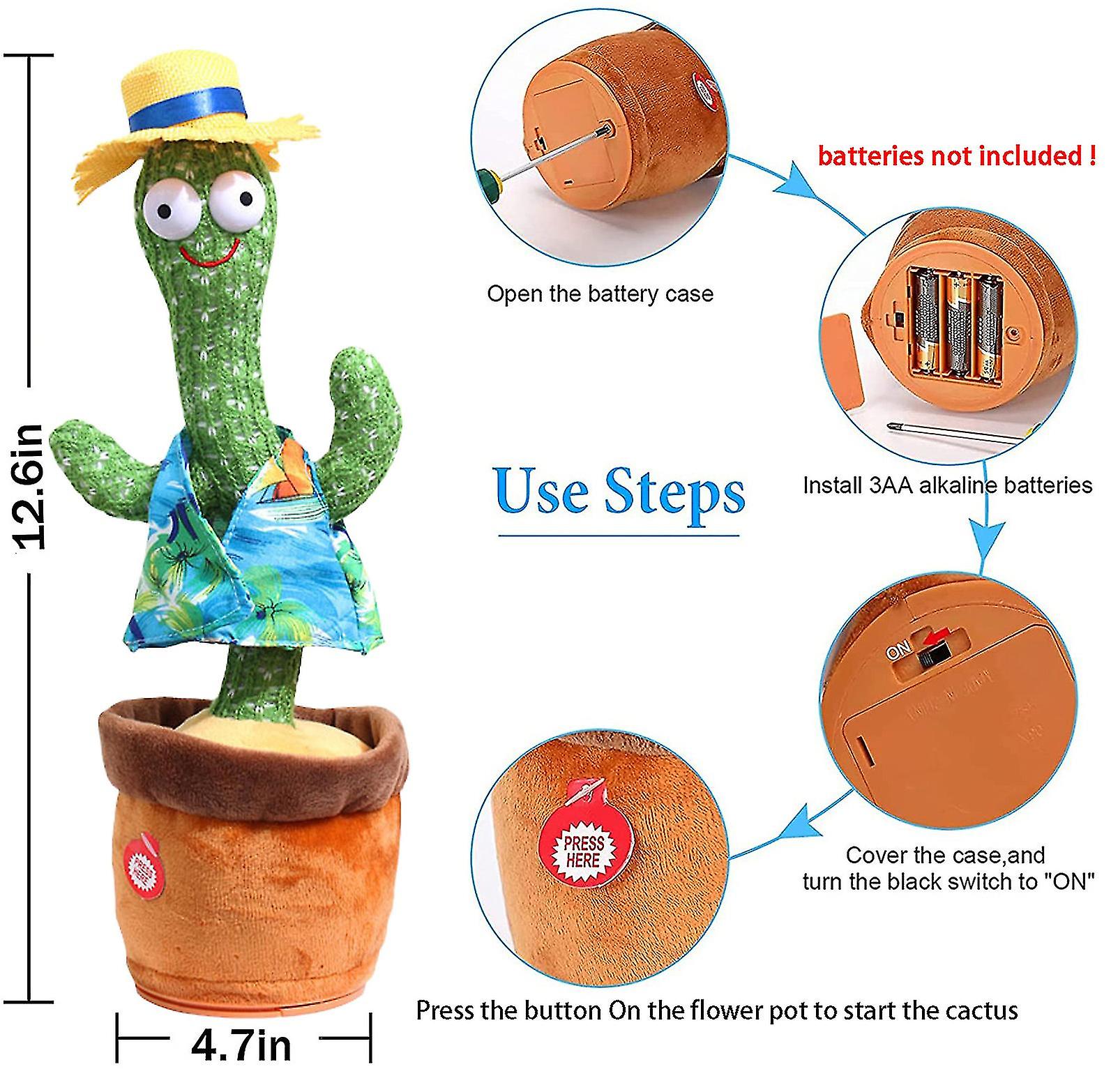 Talking Dancing Cactus Toy With Lighting Singing Recording That Repeats What You Say， English Version