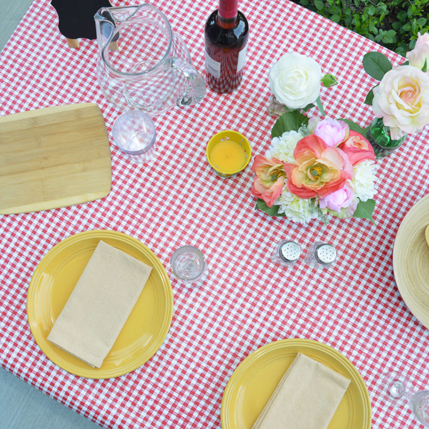 Magic Cover Red/White Checkered Vinyl Disposable Tablecloth 54 in. L X 54 in. W