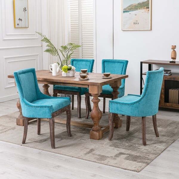 Set of 2 Dining Chair， Thickened fabric chairs with neutrally toned solid wood legs， Bronze nail head for Dining Room