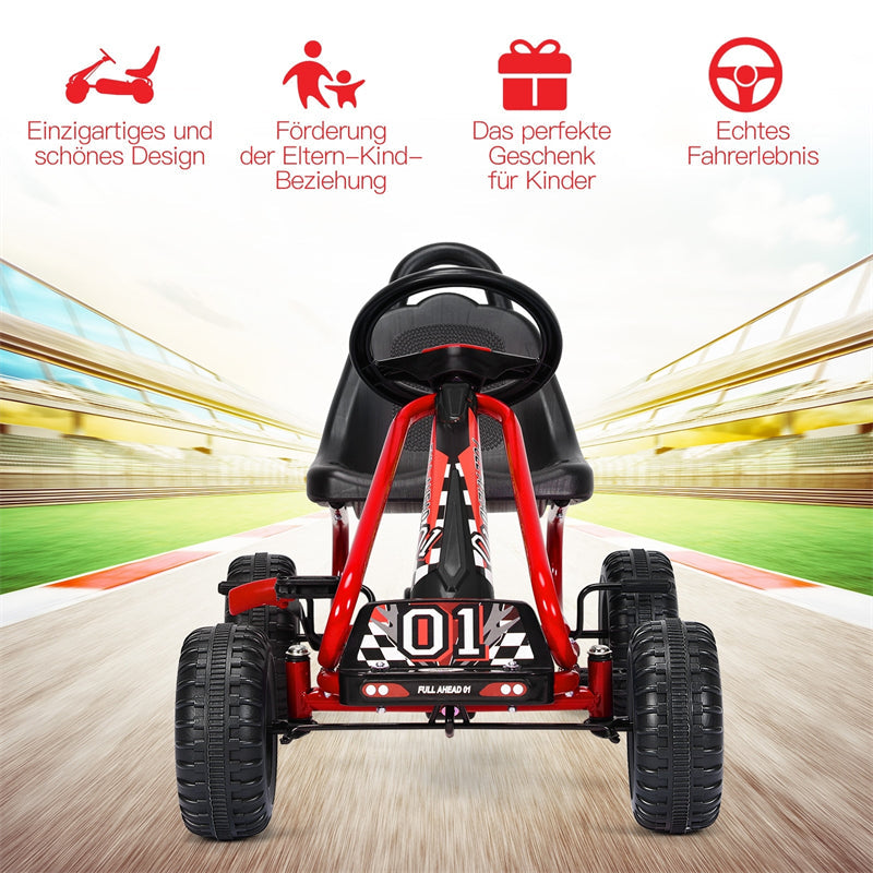 Kids Racer Pedal Go Kart 4 Wheel Pedal Powered Ride On Toys with Non-Slip Wheels and Adjustable Seat