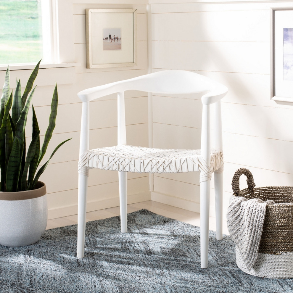 Helen Leather Woven Arm Chair  White/Off White   Midcentury   Armchairs And Accent Chairs   by Rustic Home Furniture Deco  Houzz