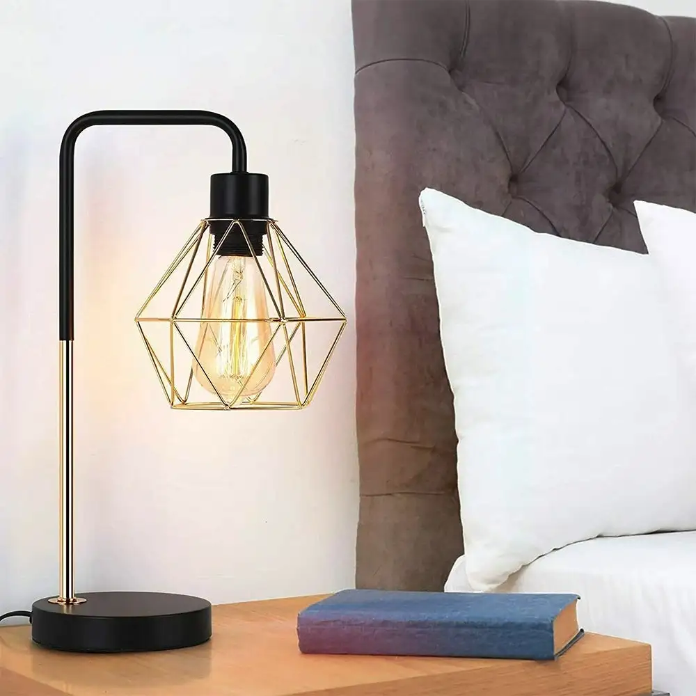 Modern Table Lamp Gold Geometric Cage Shade Bedside Lamp - 6.7