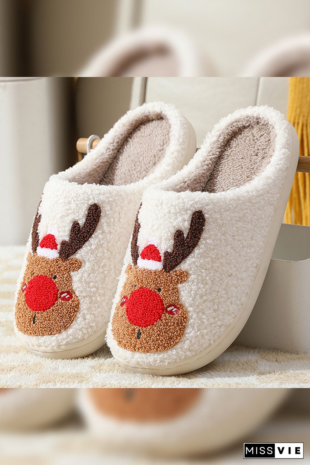 Christmas Cartoon Reindeer Fluffy Slippers